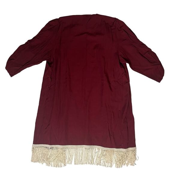 Lacy After Noon Fringed Kimono with Crochet Flowers Size Large - Picture 2 of 3